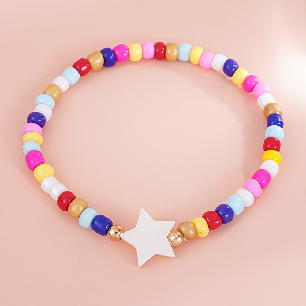 12pcs Kids Stretch Beaded Bracelets Set, Colorful Charm Accessories